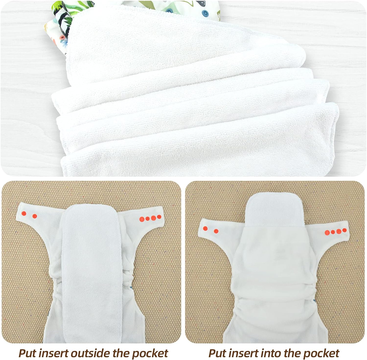 Baby Cloth Nappies Babies 10 Pack Washable Nappies Diapers 5 Cloth Diapers & 5 Reusable Nappies Inserts Adjustable Super Absorbent Pocket Nappy Infants (Gray Unicorn Flamingo Rabbit Lemon) - Image 6